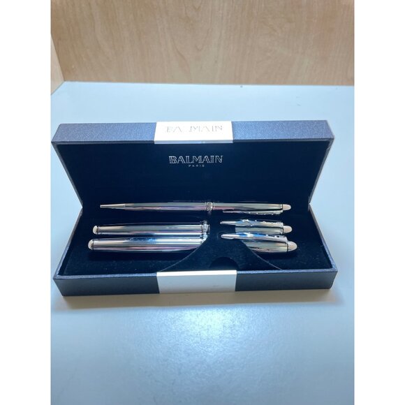 Balmain Paris Chrome Pen & Pencil Set In Black Gift Box - Picture 5 of 11